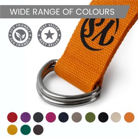 Yoga Studio Yoga Strap, 2.5m (8.2ft) Extra Long Durable Organic Cotton Adjustable Stretching D-Ring Yoga Belt, Exercise, Pilates, Dance, Workout, Gym, Physical Therapy - (Saffron)