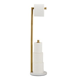 Marble Toilet Paper Holder Stand - Brushed Gold, Freestanding with Storage, Floor Stand, Gold Toilet Roll Holder, Standing Paper Towel Holder
