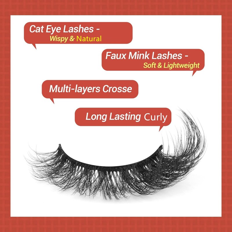 Mink Lashes Full False Eyelashes Wispy Cat Eye Lashes Strip