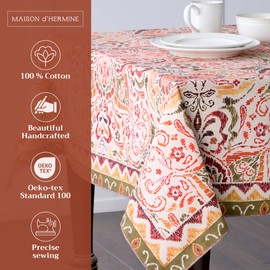 Maison d'Hermine Table Cloth Rectangular Table 100% Cotton Tablecloth for Dining Room, Farmhouse, Home, Hotel, Parties & Wedding - Gifts for Mothers Day (Damask, 90" x 60")