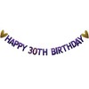 Happy 30th Birthday Banner, Pre-Strung, Purple Glitter Paper Garlands Banner