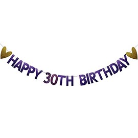 Happy 30th Birthday Banner, Pre-Strung, Purple Glitter Paper Garlands Banner for 30th Birthday Party Decorations Supplies, Letters Purple, Betteryanzi