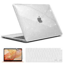 IBENZER Compatible with New MacBook Air 13 inch case 2022 2021 2020 M1 A2337 A2179 A1932, Hard Shell Case&Keyboard Cover&Screen Film for Mac Air 13 with Touch ID (2018-2022), Star Clear, AT13-S-CL+2