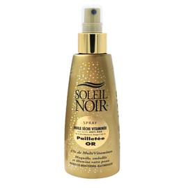 Soleil Noir - Gold Glitter Dry Vitamin Oil - Makeup and Beautify Skin - Anti-Ageing Agents and Vitamins - French Product - Pump Bottle 150ml