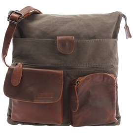 LECONI shoulder cross-body bag canvas + cow leather messenger bag handbag women & men vintage retro-style 28x30x5cm grey LE3011-C