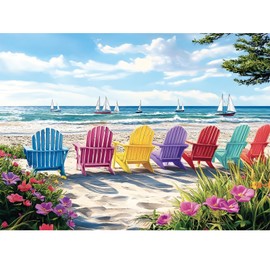 500 Piece Puzzle for Adult,Hawaiian Beach Rainbow Chair Puzzle for Kids Teen Adults,Recycled Paper Fun Cool Summer Jigsaw Puzzle 500 Piece,Challenging Family Game Gift for Friends Men Women,20.5*15In