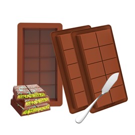 3 PCS Silicone Chocolate Bar Molds with 1 spatula,3/4 Inch Thick Non-Stick Chocolate Mold，Large Deep Cavity Chocolat Silicone Mold for Stuffed Chocolate Bars Knafeh Pistachio Chocolat