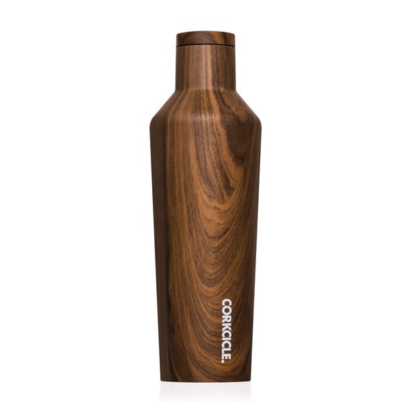 Corkcicle Canteen | Triple Insulated Stainless Steel Water Bottle | Leakproof, No Condensation | Vacuum Insulated Reusable Water Bottle | Keeps Cold for 25+ Hrs, Hot for 12 | 475ml / 16oz Walnut Wood