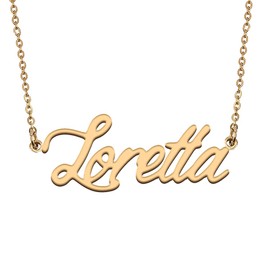 HUAN XUN Golden Loretta Necklace with Names Customized for Women and Girls Beautiful