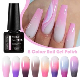 MEET ACROSS Color Changing Gel Nail Polish Set, 8 Colors Red Pink Glitter Purple Mood Temperature Change Nail Polish Gel Set Soak Off Nail Art DIY Salon Manicure Holiday Gift