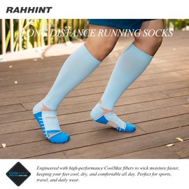 Coolmax 20-30 mmHg Compression Running Socks, Long Distance Anti Blister Cushion Moisture Wicking Tall Athletic Socks 2 Pairs