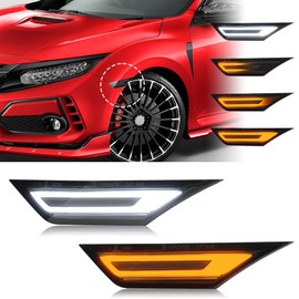 Aexploer LED Side Marker Lights Compatible with Civic 2016 2017 2018 2019 2020 2021 & 10TH Gen & Type R Turn Signal + Position Lights(Dynmaic Sequential Blink Smoked Lens Yellow+White Lights)