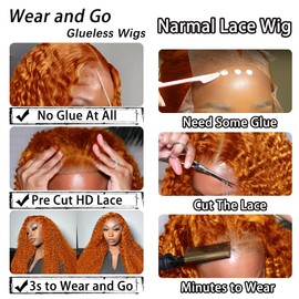 EAGERA Glueless Ginger Orange Lace Front Wigs Human Hair 13x4 Ginger Curly Lace Front Wigs Colored Wigs Human Hair 150% Density Ginger Deep Wave Wig Pre Plucekd with Baby Hair 28 Inch