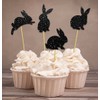 Darling Souvenir, Glitter Black Easter Bunny Rabbit Cupcake Toppers Dessert