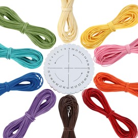 LEMESO 10 Rollos Hilos Encerado 15 m, Ø 1 mm, con un Disco de Ayuda Trenzar, Manualidad para Pulseras Collares Joyas Cordones de Cuentas Cuerdas DIY