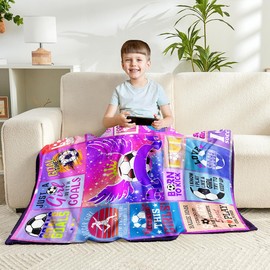 Wajade Soccer Gifts for Teen Boys, Lightweight Fleece Soccer Blanket,Sports Gift for Fans, Kids Throw Blanket for Birthdays Thanksgiving Christmas 50"x60"