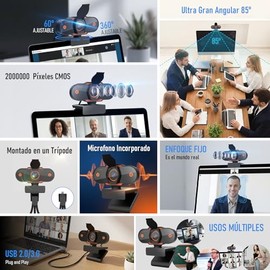 Webcam, Camara Web 2K con Micrófono, HD 1080p, Enfoque Automático, Plug＆Play, con Cubierta de Privacidad, USB para PC/Mac/Laptop, Camara para Computad