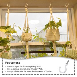 Etoolia 20 Pcs Ceiling Hooks for Hanging Plants - 2.9 inches Heavy Duty, Hanging Hooks for Christmas Lights, Cups, Decors - White Vinyl Coated Screw in Plant Hanger Hook Indoor and Outdoor