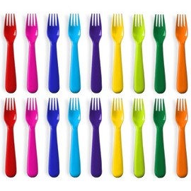 PLASKIDY Plastic Kids Fork Set of 18 -Toddler Forks BPA Free/Dishwasher Safe Reusable Children's Fork Set - Brightly Colored Toddler Forks Cutlery Flatware Set