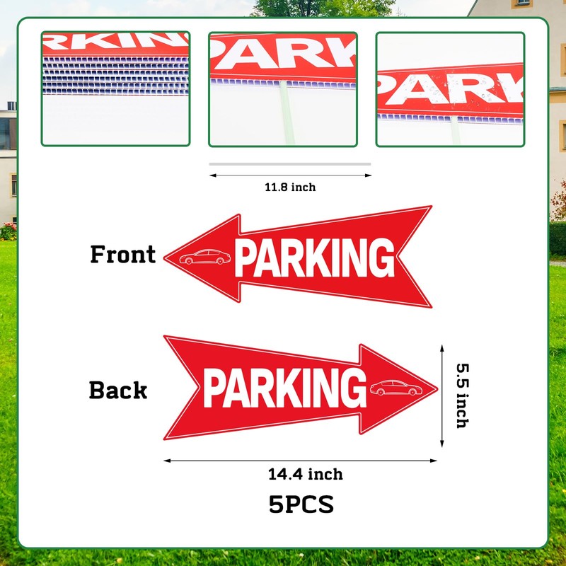 BLSUREFYX 5pcs Arrow Parking Signs with Stake 14.4"x5.5" Double Sided