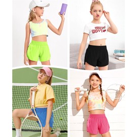 DOCUMO Girls Athletic Shorts with Zipper Pockets, Quick Dry Running Shorts for Kids Teen Girls High Waisted Active Sports Shorts with Comfy Liner(Lavender,X-Small)