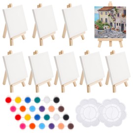Invalidism 22Pcs Mini Easel Set Art Canvas Paint Pot Set Mini Wooden Artist Tripod for Party Drawing,Oil Painting,Tabletop Art and Handicrafts