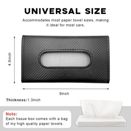 Suvnie Car Tissue Holder, Leather Auto Sun Visor Napkin Holder Mask Dispenser, Universal Vehicle Tissue Case Holder for Visor & Backseat, Interior Car Accessories for SUV Truck (Black, Carbon Fiber)