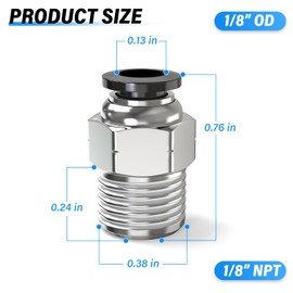TAILONZ PNEUMATIC Male Straight 1/8 Inch Tube OD x 1/8 Inch NPT Thread Push to Connect Fitting PC-1/8-N1 (Pack of 2)