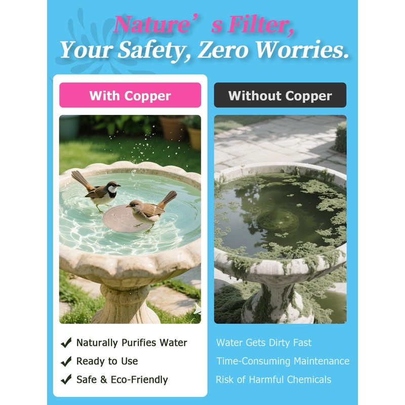 Mellbree 2-Pack Bird Bath Purification Disk, 99.99% Pure Copper Disc