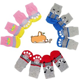 Pet Socks, Cat Dog Socks, Dog Socks, Warm Dog Socks, Ninch Slip, Cats, Puppies, Indoors, Soft, Anti-Slip, Knit Weaving, Paw Protection (Set of 4), Suitable for Small and Medium Dogs and Cats