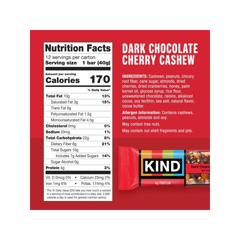 KIND Nut Bars, Dark Chocolate Cherry Cashew, Healthy Snacks, Gluten