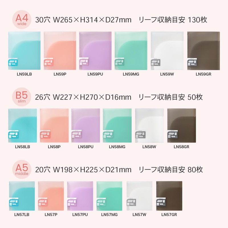 Kyokuto LN58MG Papelul B5 26 Hole Binder Slim, Mint Green