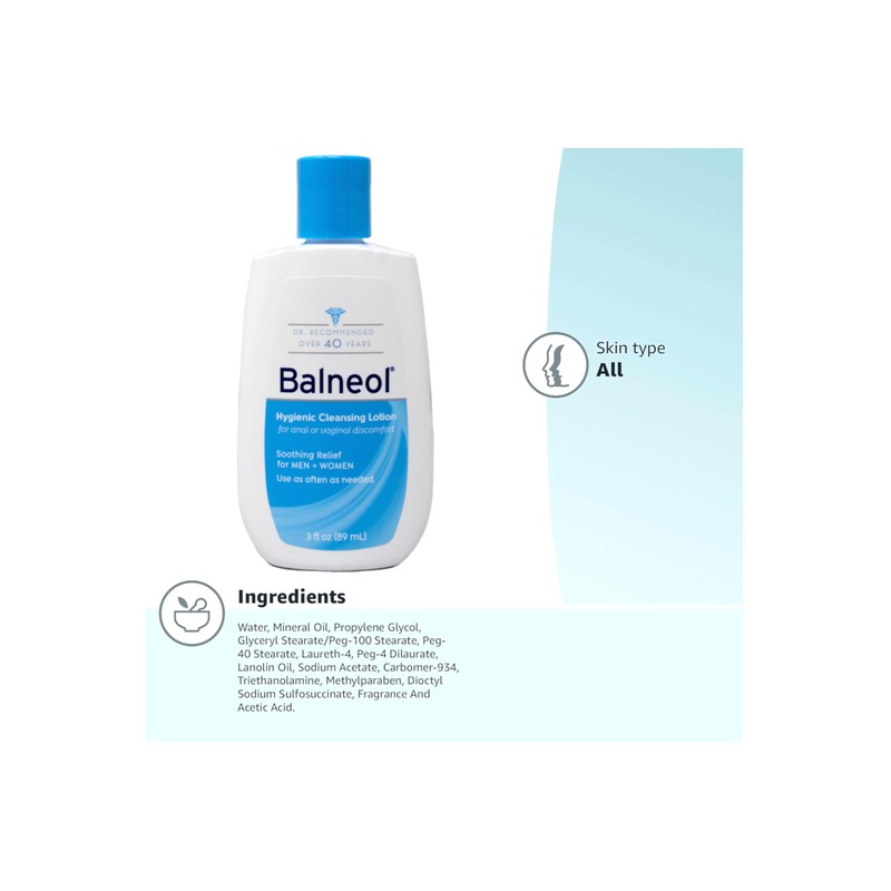 Balneol Hygienic Cleansing Lotion for Anal or Vaginal Discomfort, Soothing
