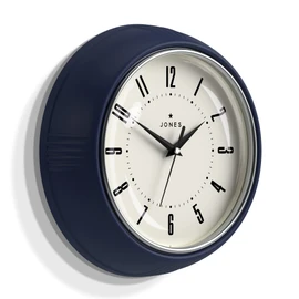 Jones Clocks® Round Retro Wall Clock – The Ketchup Round Clock – Easy to Read Numbers, Blue wall clock perfect as a kitchen clock, office clock, living room clock. Retro clock 25cm