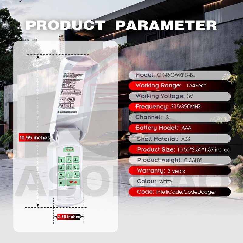 1 for GK-R/GWKPD-BL IntelliCode Keyless Entry Wireless Keypad 37224R for
