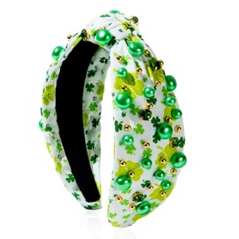 Wuhetyo St. Patrick's Day Headband - Green Headband ，Embellished Pearl and Rhinestone Knotted Headband, Shamrock Headband Irish Holiday Gifts, St Patricks Day Headband Women(Yellow Green