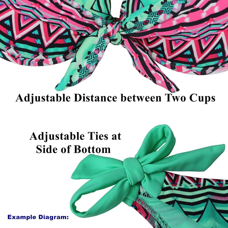 EONAR Women's Side Tied Bikini Sets Removable Swimwear Push Up