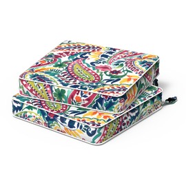 TWLEAR Patio Chair Cushions 19 x 19 x 3 Inch, Outdoor Cushions for Patio Furniture, Water Repellent Outdoor Seat Cushions with Straps Garden Sofa Couch Pads, Set of 2, Vigour Paisley