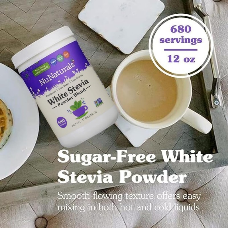 NuNaturals White Stevia Powder Blend, Plant-Based Sugar Substitute, Zero Calorie