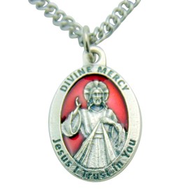 Divine Mercy of Jesus Medal Enamel on Metal Italian Pendant 3/4 Inch with Chain