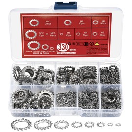 qxayxa 330 Pcs External Tooth Star Lock Washers, Stainless Steel External Starlock Washers Assortment Set, Tooth Locking Ring Washers Kit - M2.5 M3 M4 M5 M6 M8 M10 M12