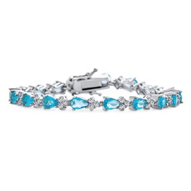 Traditional Bridal Jewelry Alternating Cubic Zirconia Pear Shape AAA CZ 15 CT Simulated Blue Aquamarine Tennis Bracelet Teardrop for Women Wedding Silver Plated 7 Inch