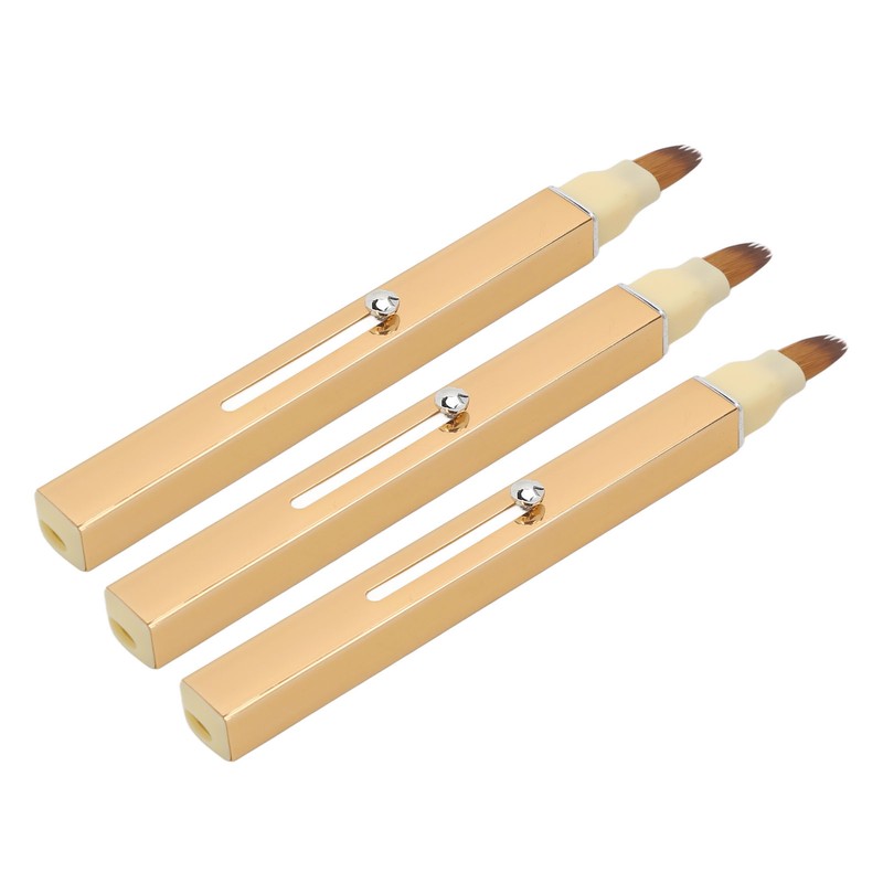 3pcs Gold Retractable Lip Brush Portable Soft Hair Double Ended
