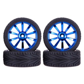 KEEDA 4PCS 1:10 RC 65mm Tires and Plastic Wheels Rims for 1/10 Traxxas HSP HPI Tamiya RC On Road Touring Racing Drift Car (Blue)