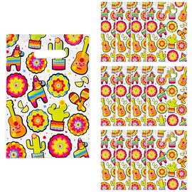 8 1/2" x 12" Colorful Fiesta Plastic Goody Bags - 12 Pc