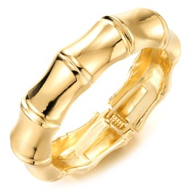 COOLSTEELANDBEYOND Large Gold Statement Bracelet, Modern Bamboo Bangle Bracelet for Women, Hinged Clasp for Easy to Wear, Metal, No gemstone