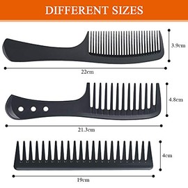 URAQT - Juego de peines de peluquería, paquete de 3 peines de dientes anchos, cepillo de carbono antiestático resistente al calor, peine...