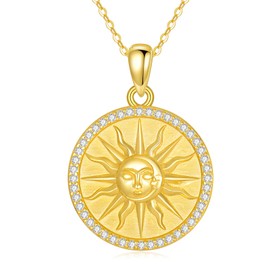 YAFEINI Sun Coin Necklace for Women 925 Sterling Silver Sun and Moon Gold Coin Pendant Celestial Jewellery Gift