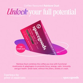 Spacegoods Rainbow Dust - 7 Day Sample Pack, Made in England & Cruelty Free, Lions Mane, Chaga & Ashwagandha, Experience Sharper Focus, Energy & Calm, 80 mg Natural Caffeine, Coffee Flavour
