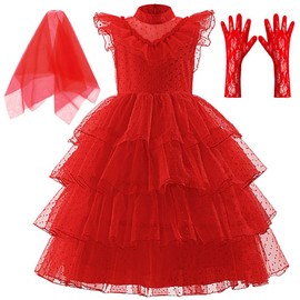 keaiyouhuo Girls Red Christmas Costumes dress for Kids Christmas Pageant dress Party Cosplay Dress Up 3-12Y